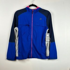 RUSSELL Blue, Grey, Hot Pink and Black Windbreaker NWT SZ XL REFLECTIVE